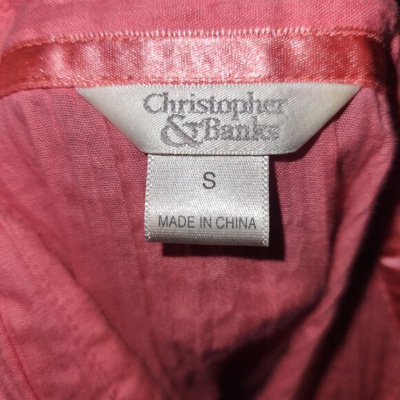 Christopher & Banks Pink Crinkle Textured Button-Up Blouse With 3/4 Sleeves S - Picture 5 of 7